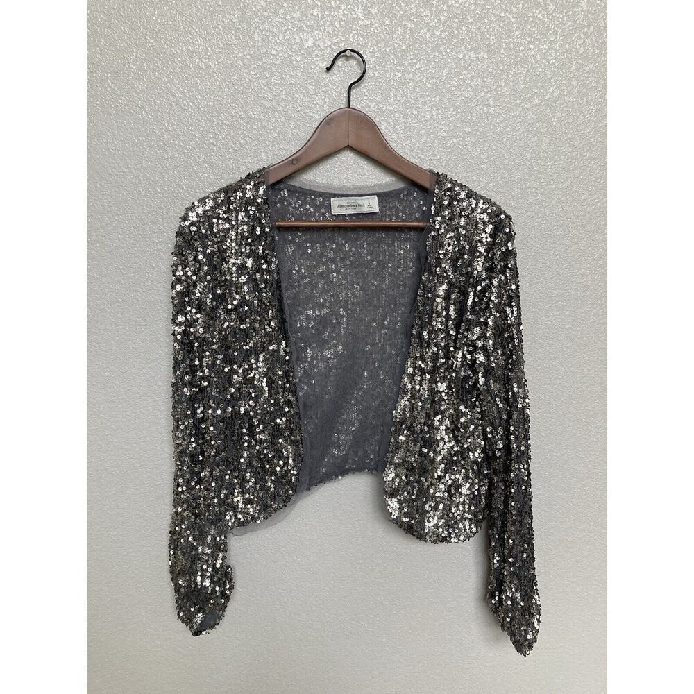 Abercrombie & Fitch Silver Sequin Cropped Cardigan